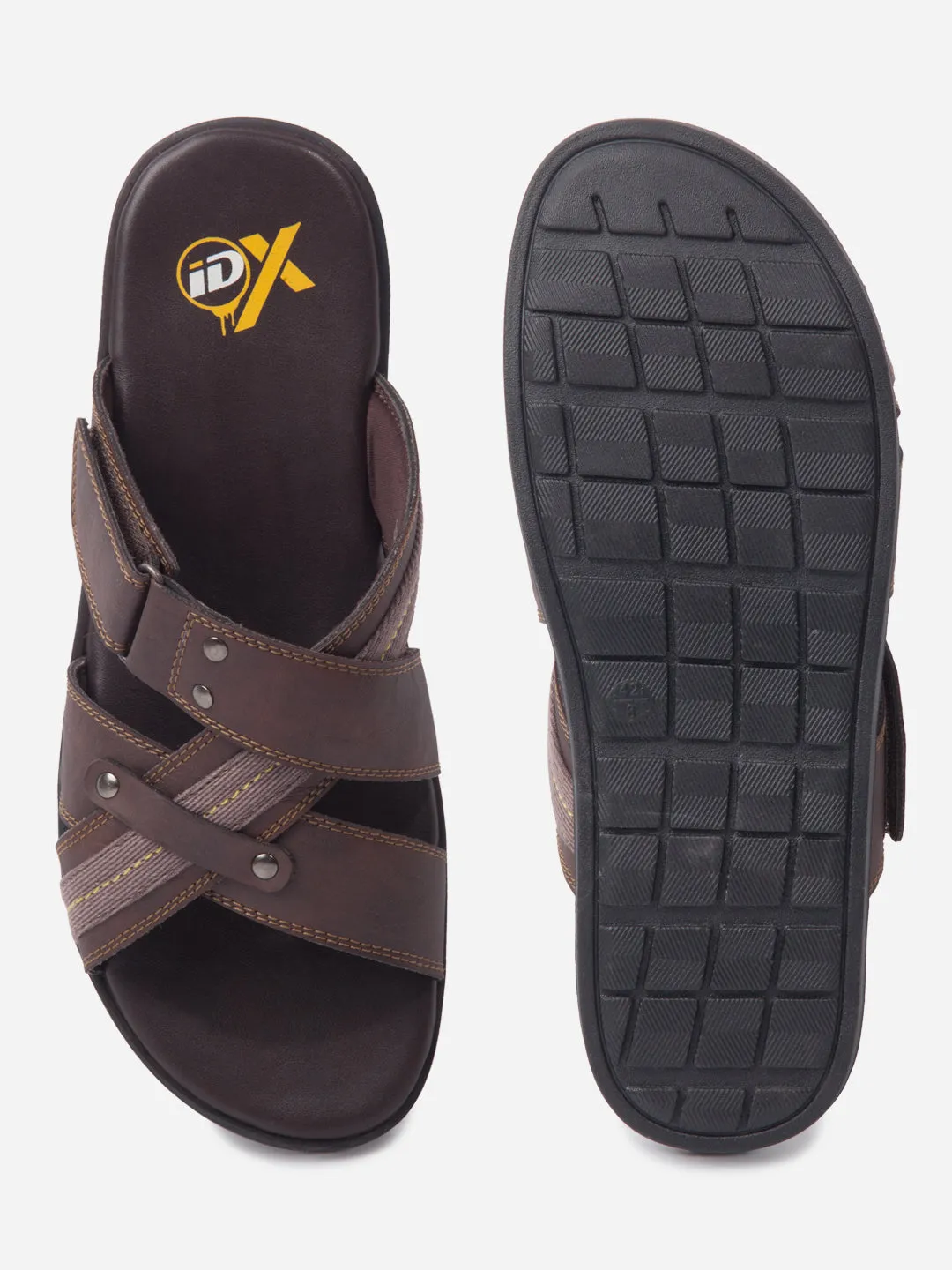 Men's Brown Cross Strap Slipon Casual Sandals (IX5016)