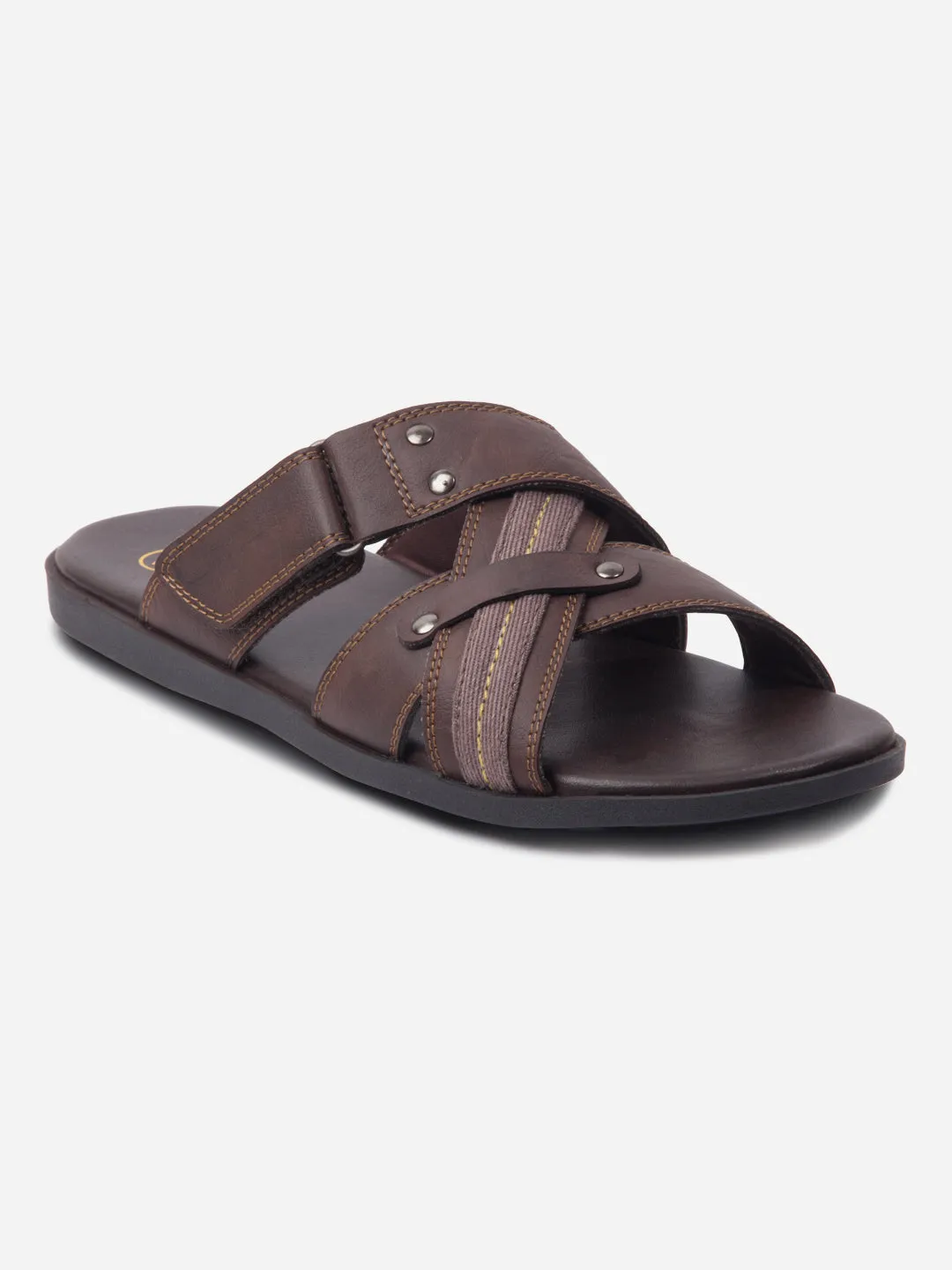 Men's Brown Cross Strap Slipon Casual Sandals (IX5016)