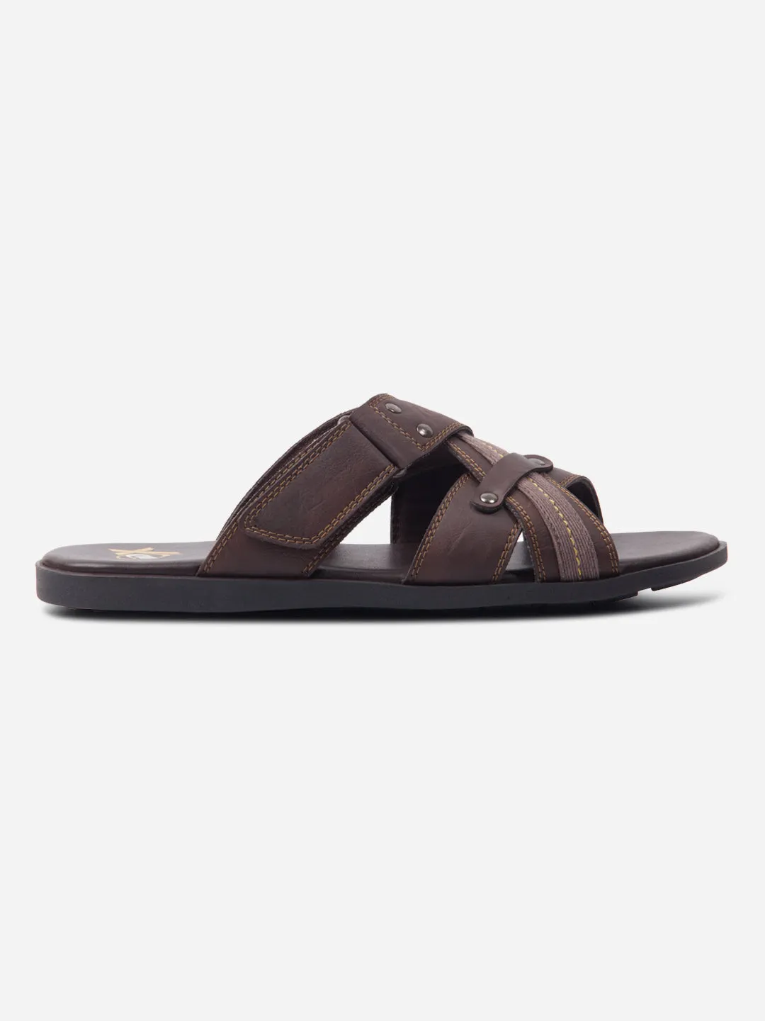 Men's Brown Cross Strap Slipon Casual Sandals (IX5016)