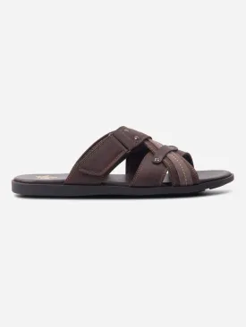 Men's Brown Cross Strap Slipon Casual Sandals (IX5016)