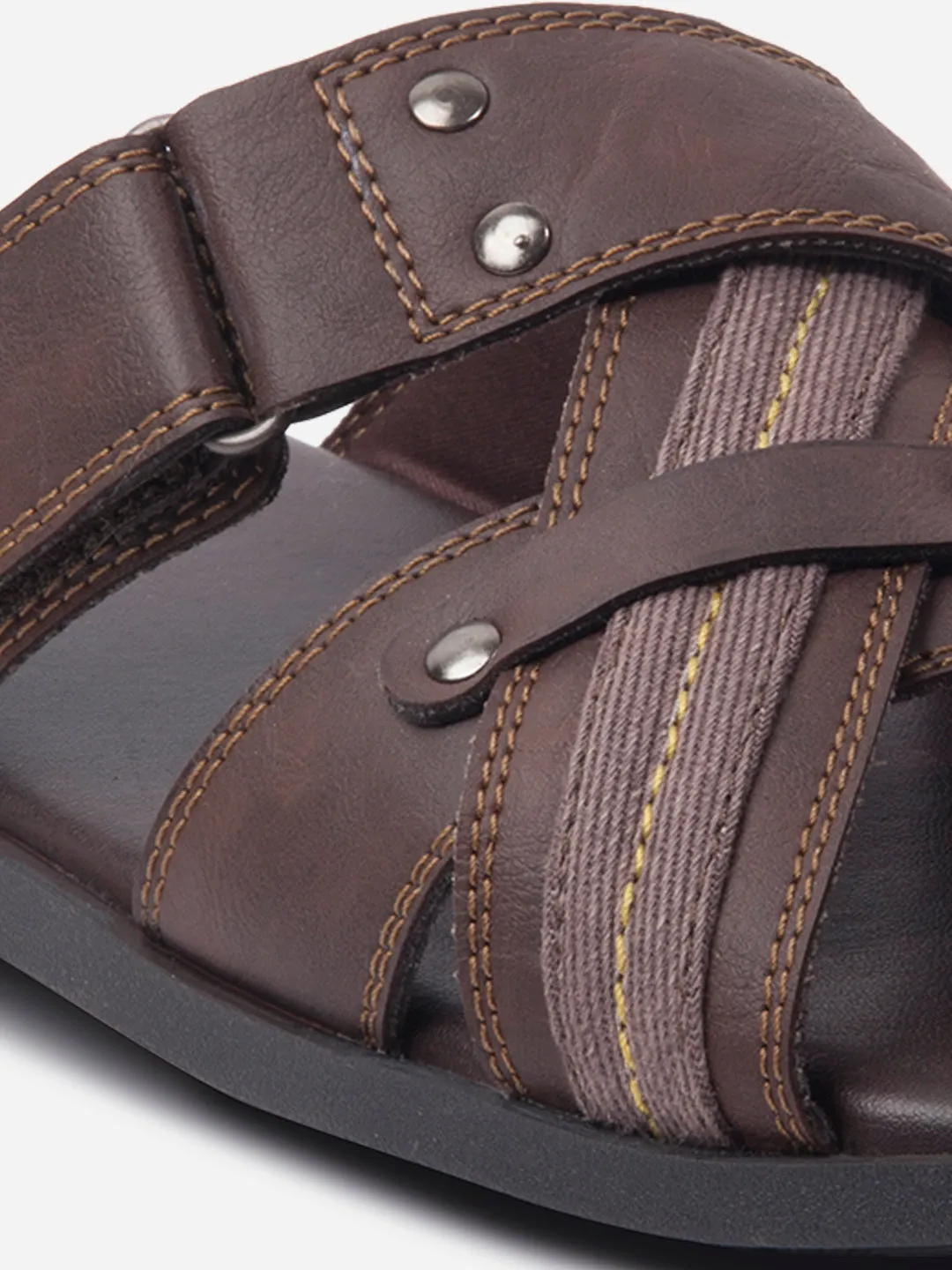 Men's Brown Cross Strap Slipon Casual Sandals (IX5016)