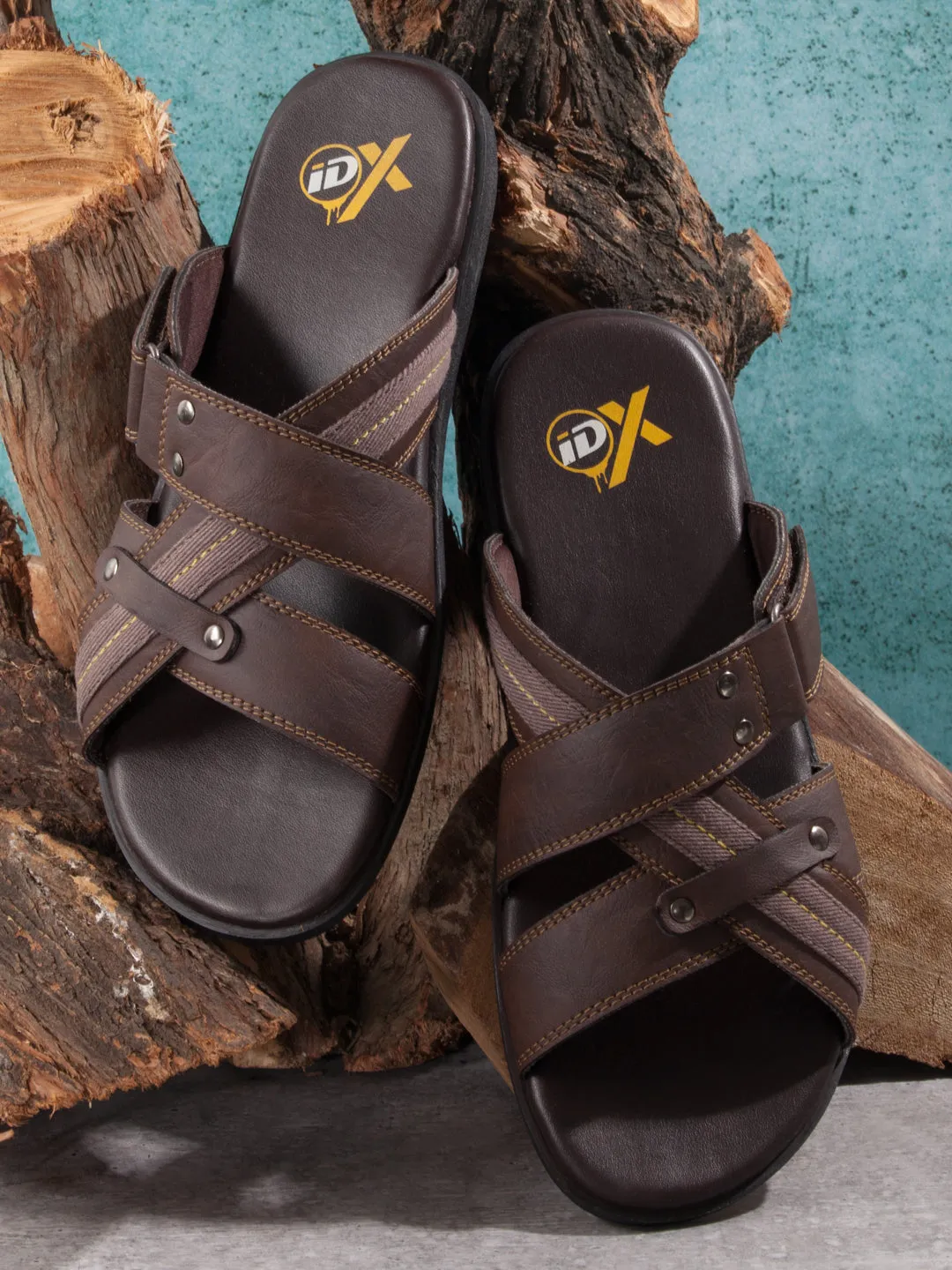 Men's Brown Cross Strap Slipon Casual Sandals (IX5016)