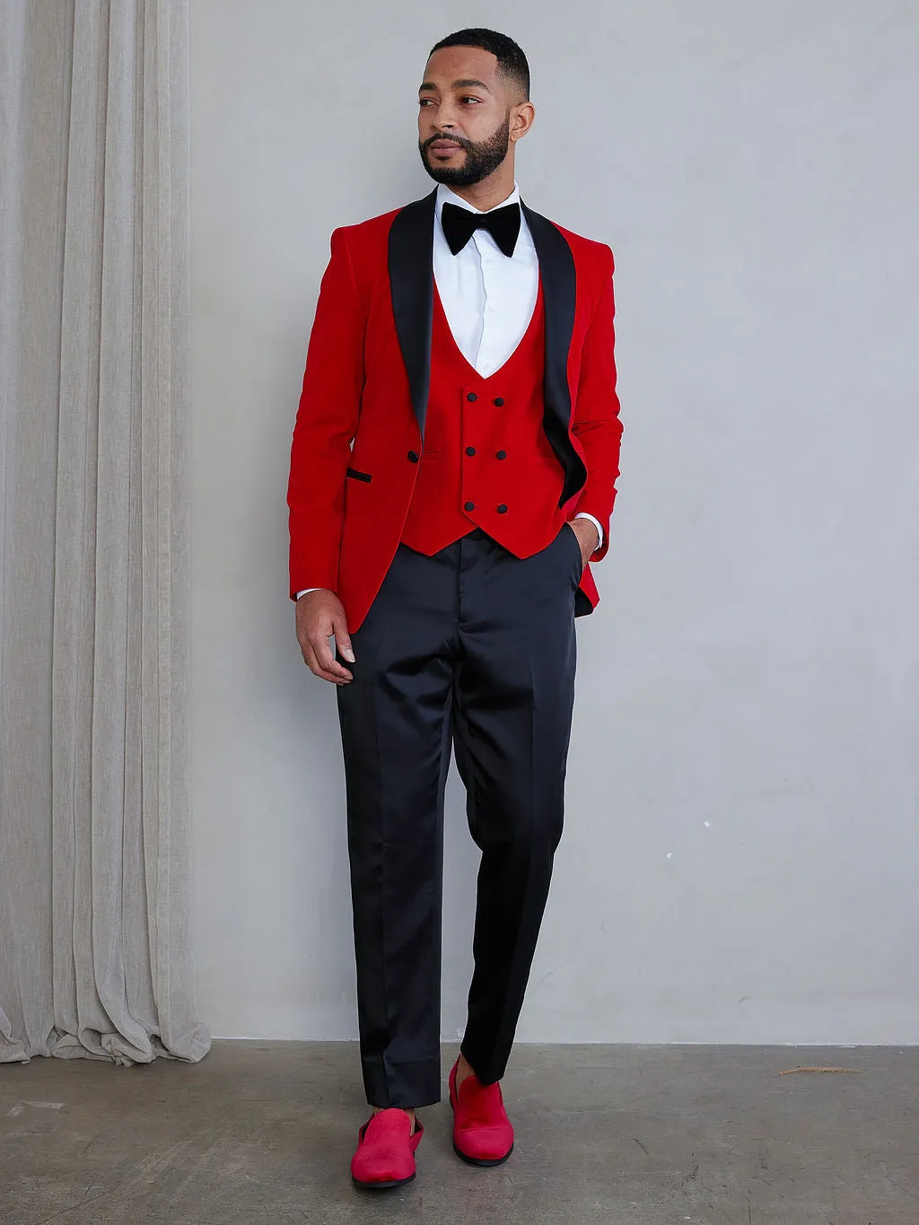 Men's Velvet Loafers Red