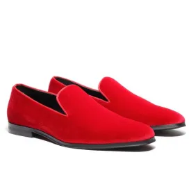 Men's Velvet Loafers Red