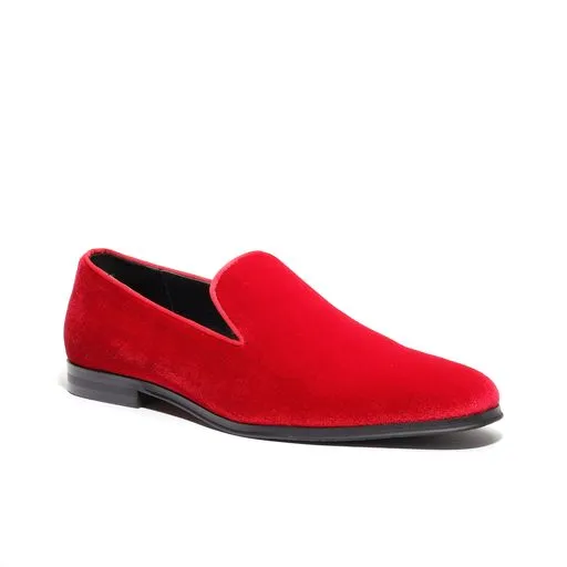 Men's Velvet Loafers Red