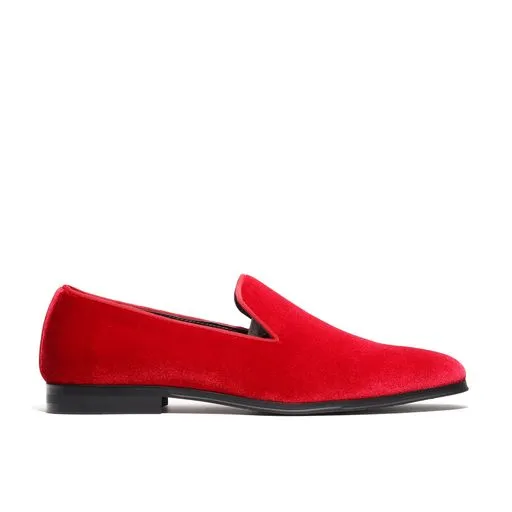 Men's Velvet Loafers Red