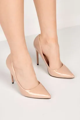 Mila High Stiletto Heel Court Shoe In Nude Patent