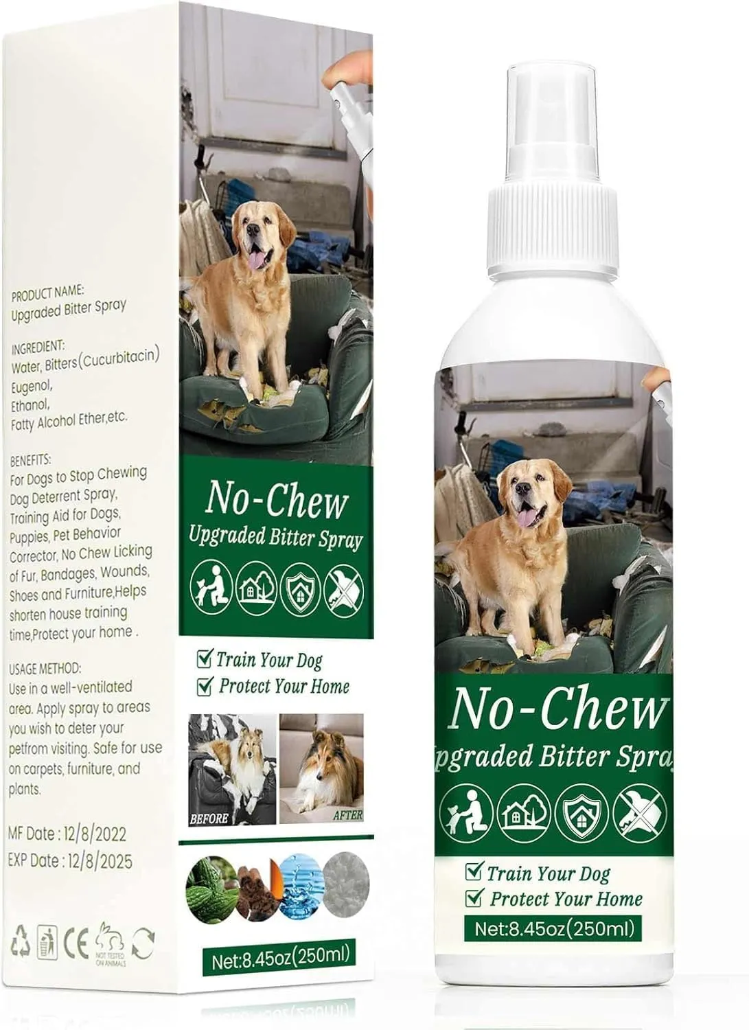 No Chew Spray for Dogs, Bitter Apple Spray for Dogs Stop Chewing Licking of Furniture, Shoes, Bandages, Dog Training & Behavior Aids Spray, Indoor & Outdoor Use