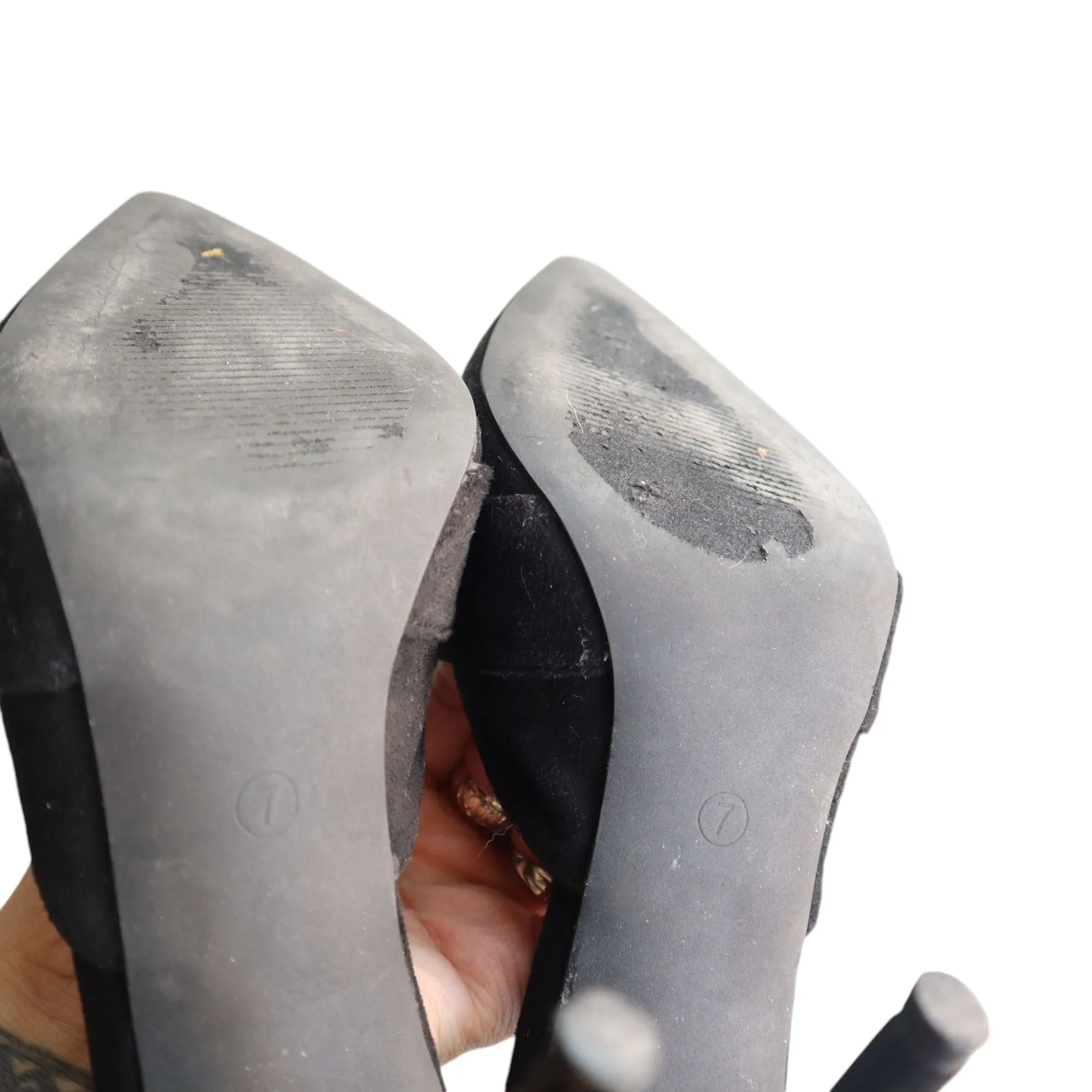 Olivia Ferguson Black Suede Pointed Toe High Heel Mules With Buckle Strap