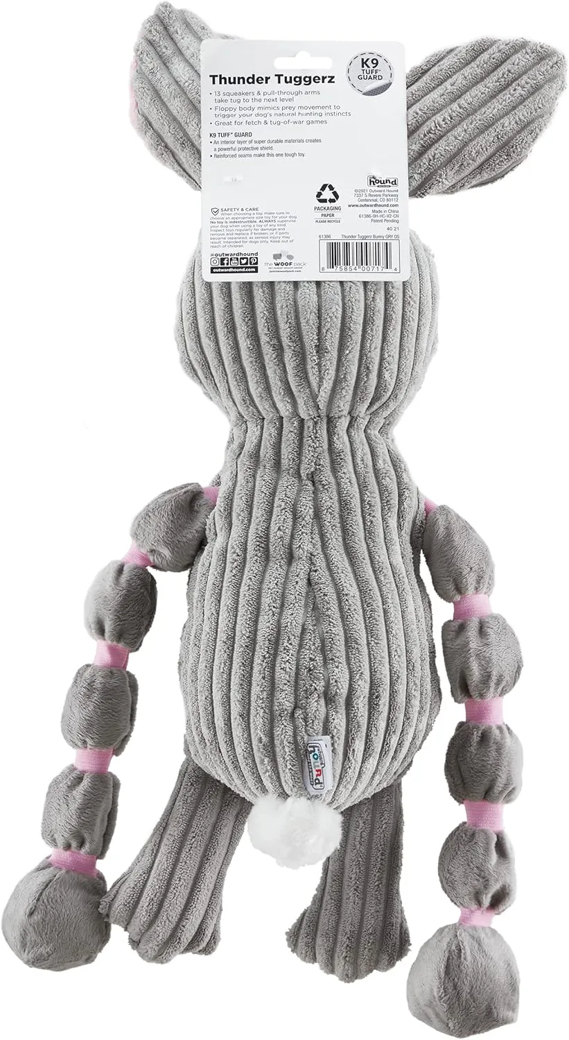 Outward Hound Thunda Tugga Bunny Plush & Squeaky Dog Tug Toy