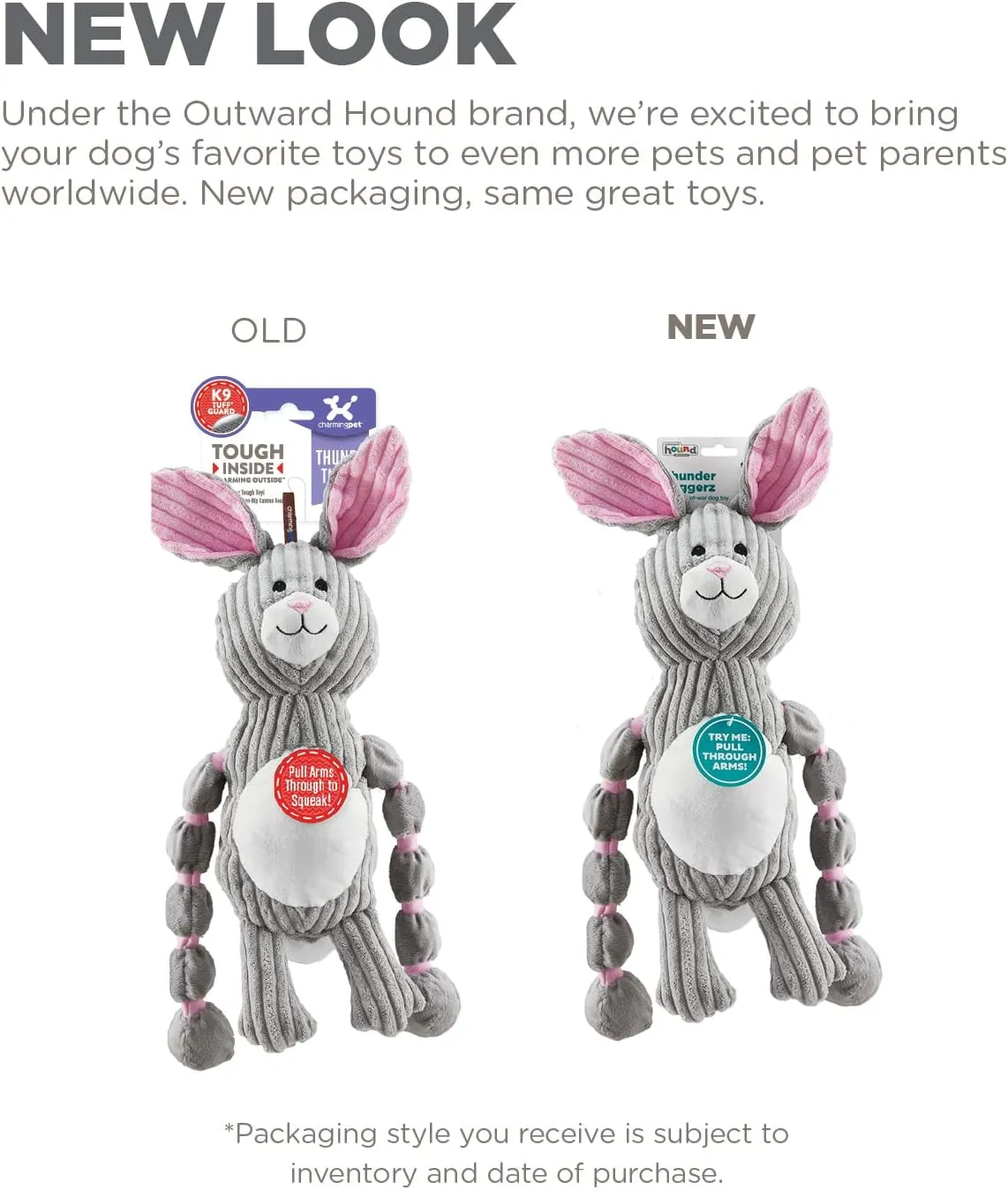 Outward Hound Thunda Tugga Bunny Plush & Squeaky Dog Tug Toy