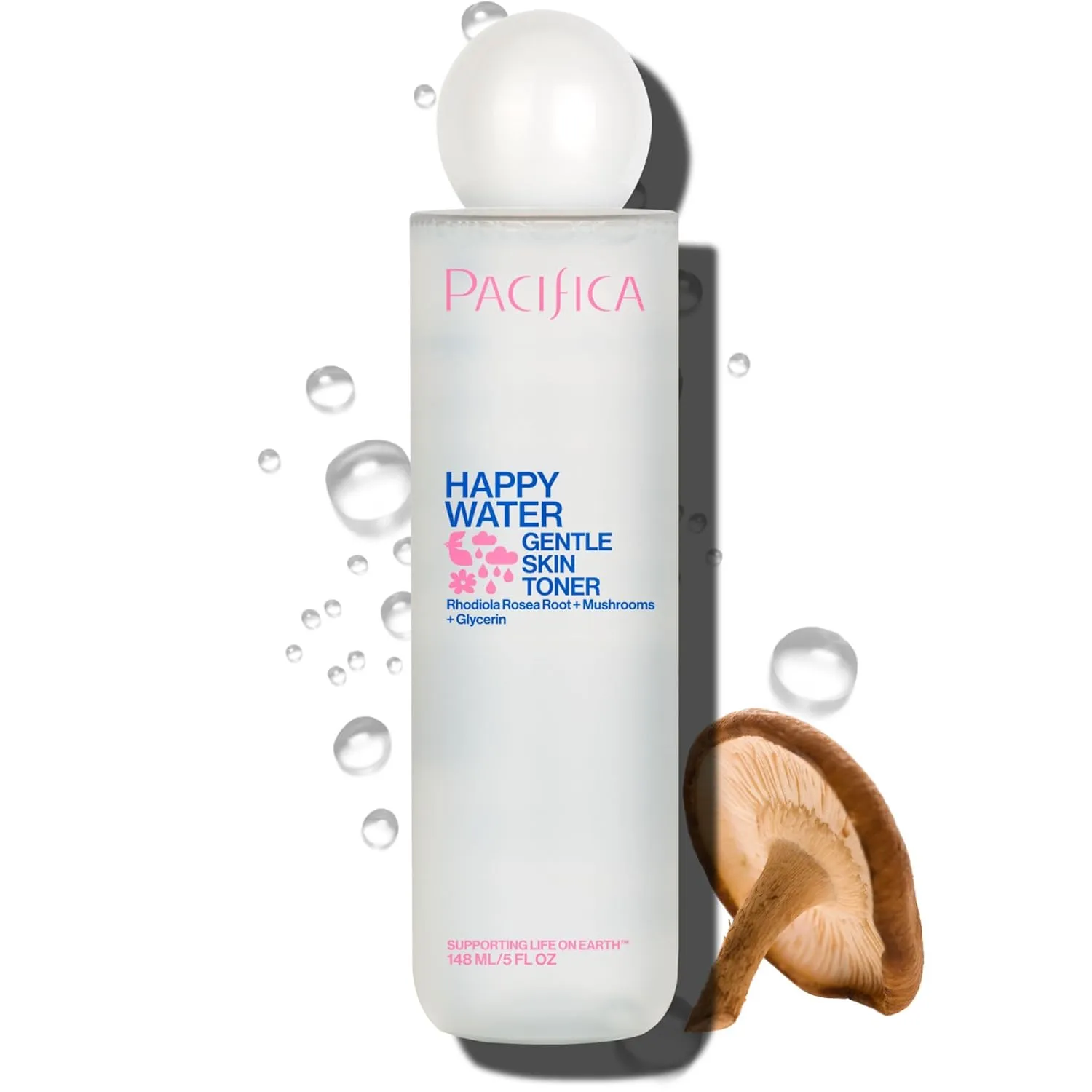 Pacifica Happy Water Hydrating Facial Toner Mist  Vegan Ceramides, Hyaluronic Acid & Electrolytes, Refreshing & Calming for Balanced Skin, Clean Beauty, Vegan, Cruelty-Free, All Skin Types, 4 oz