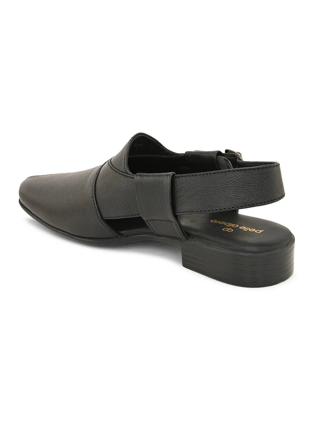 Pelle Albero Men's Black Genuine Leather Casual Sandals with Buckle Closure - Stylish and Comfortable Footwear for Everyday Wear