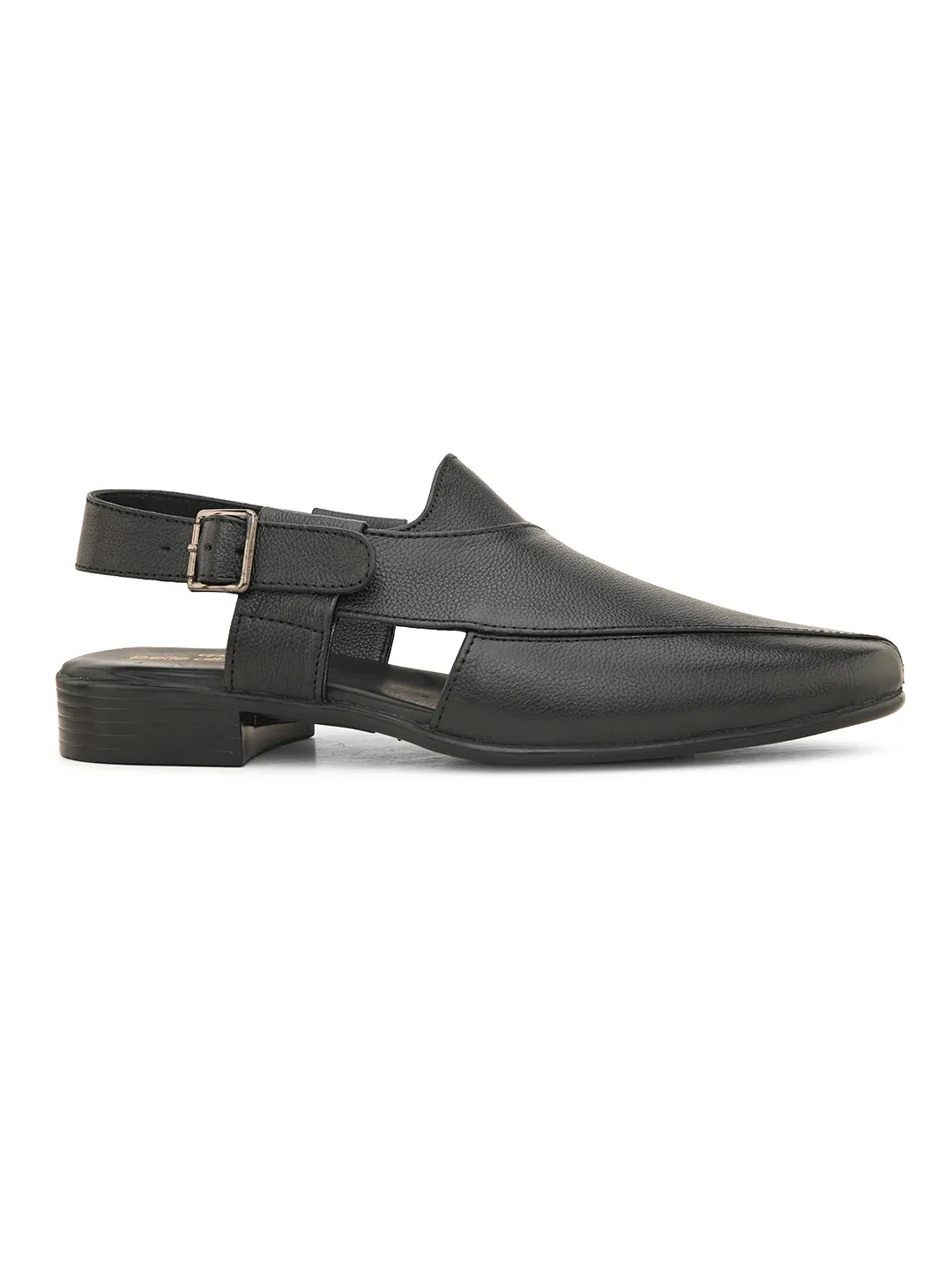 Pelle Albero Men's Black Genuine Leather Casual Sandals with Buckle Closure - Stylish and Comfortable Footwear for Everyday Wear
