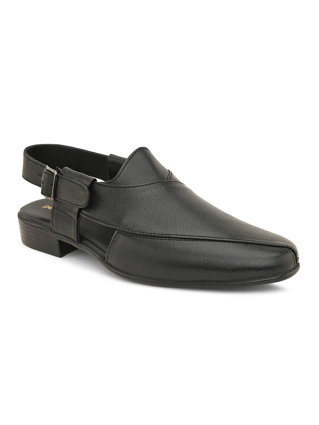Pelle Albero Men's Black Genuine Leather Casual Sandals with Buckle Closure - Stylish and Comfortable Footwear for Everyday Wear