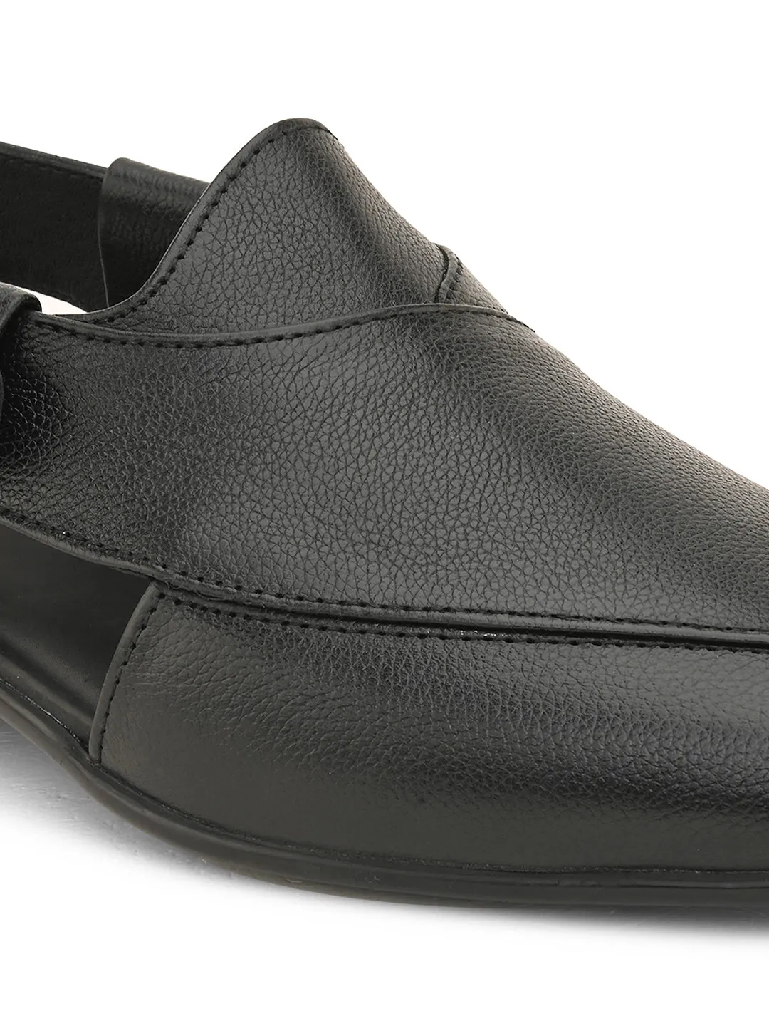 Pelle Albero Men's Black Genuine Leather Casual Sandals with Buckle Closure - Stylish and Comfortable Footwear for Everyday Wear