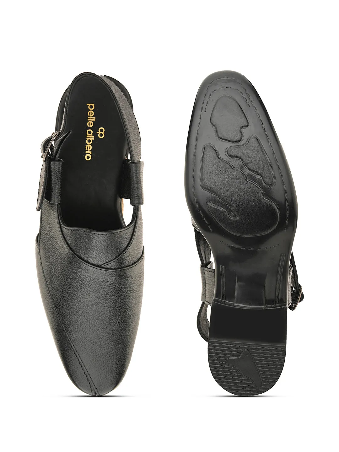 Pelle Albero Men's Black Genuine Leather Casual Sandals with Buckle Closure - Stylish and Comfortable Footwear for Everyday Wear