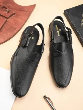 Pelle Albero Men's Black Genuine Leather Casual Sandals with Buckle Closure - Stylish and Comfortable Footwear for Everyday Wear