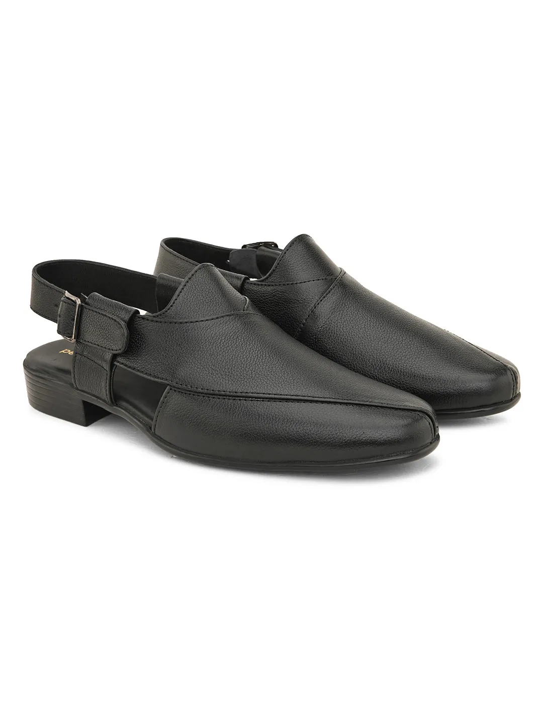 Pelle Albero Men's Black Genuine Leather Casual Sandals with Buckle Closure - Stylish and Comfortable Footwear for Everyday Wear
