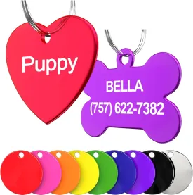 Pet ID Tag Custom for Dog Cat Personalized | Many Shapes and Colors to Choose from | Made in USA | Strong Anodized Aluminum (Heart Purple, Small)