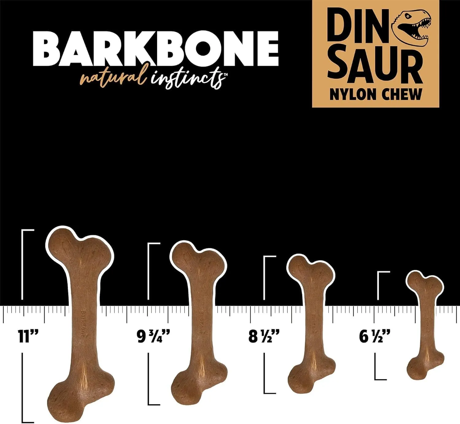 Pet Qwerks Dinosaur BarkBone - Nylon Dog Bone for Tough Chewers -Real Bacon Flavor