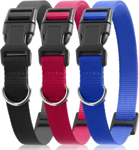 PetJoy Nylon Dog Collar Set Pack of 3 with D Ring for ID Tags and Leash Attachment Quick Release Buckle Adjustable Collars