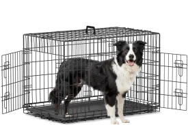 Piskyet 36 Inch Double Door Large Dog Crate with Divider Panel and Leak- Proof Pan Tray, Folding Metal Wire Pet Kennel for Indoor, Outdoor and Travel Use,Antique Color