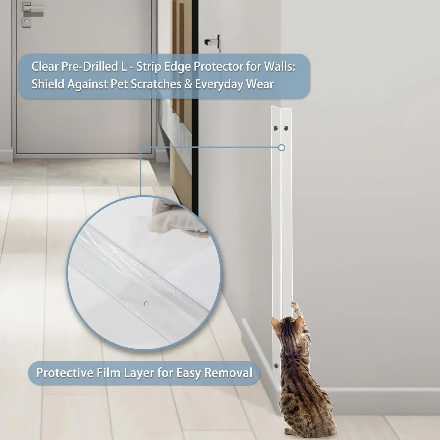 Pre-Drilled Wall Corner Protectors, 2pcs x 35.4''L x 1.97''W Clear Screw Fixing Anti-Impact L-Shape Protective Edge Shields & Guards for Door Frame, Sharp Wall