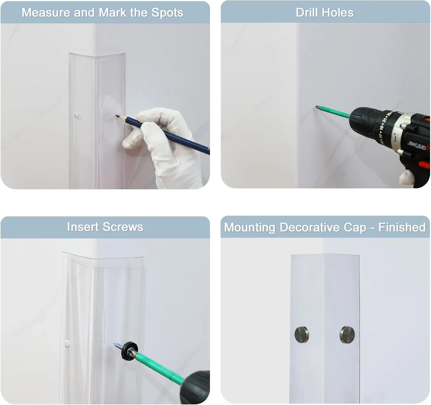 Pre-Drilled Wall Corner Protectors, 2pcs x 35.4''L x 1.97''W Clear Screw Fixing Anti-Impact L-Shape Protective Edge Shields & Guards for Door Frame, Sharp Wall