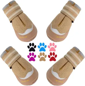 QUMY 4PCS Dog Boots for Large Dogs, Medium Dog Shoes & Paw Protectors for Hot Pavement, Summer Heat Protection, Mesh Breathable Nonslip Dog Booties for Hardfloors, Walking Running Hiking Khaki Size 6
