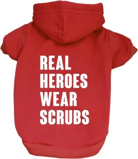 Real Heroes Wear Scrubs Dog Hoodie Fleece Lined Pullover Sweatshirt with Leash Hole (Red, Medium 1014)