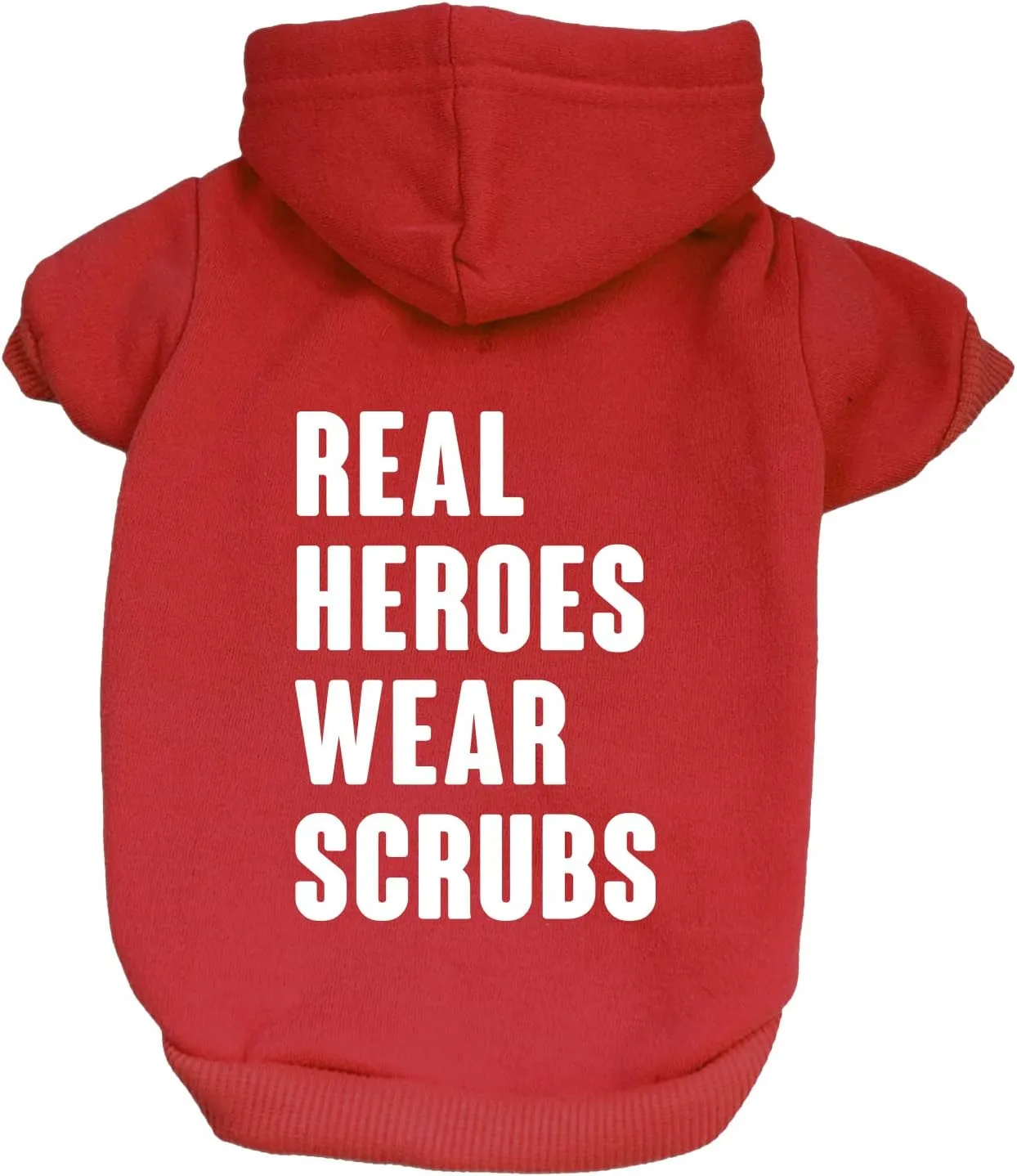 Real Heroes Wear Scrubs Dog Hoodie Fleece Lined Pullover Sweatshirt with Leash Hole (Red, Medium 1014)