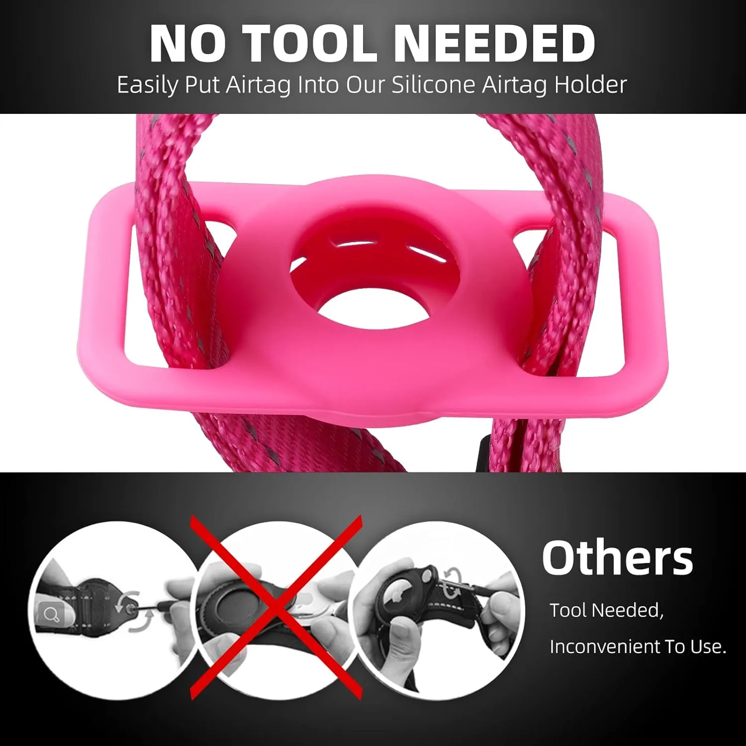 Reflective AirTag Dog Collar, Compatible with Apple AirTag, Nylon Pet Cat Puppy Collar with Silicone AirTag Holder for Small, Medium, Large, and Extra Large Dogs