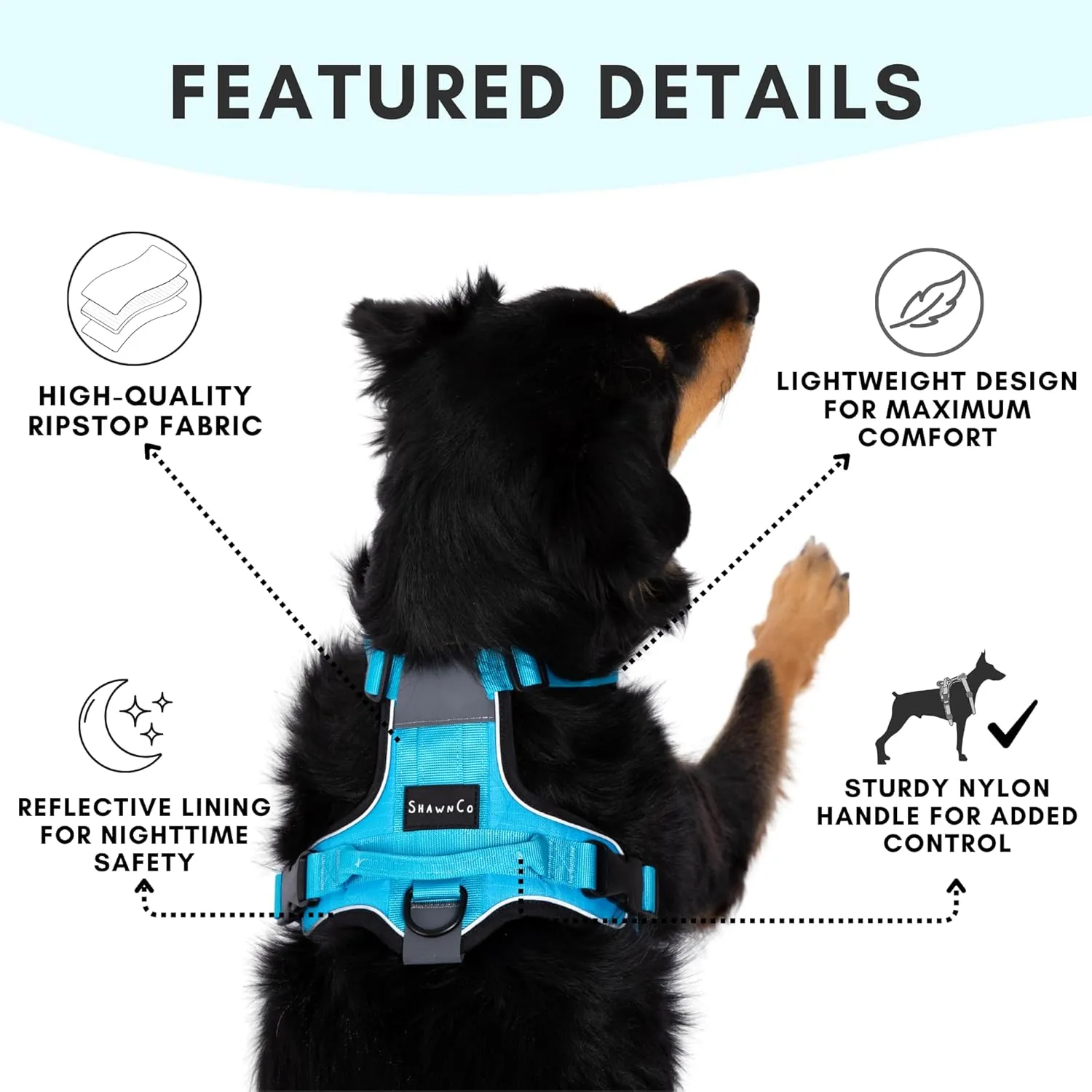 ShawnCo Basecamp Dog Harness, No-Pull Pet Vest with 3 Leash Clips, Padded, Reflective, Lightweight and Adjustable Harness with Handle for Small, Medium and Large Dogs (Sunset Orange, M)