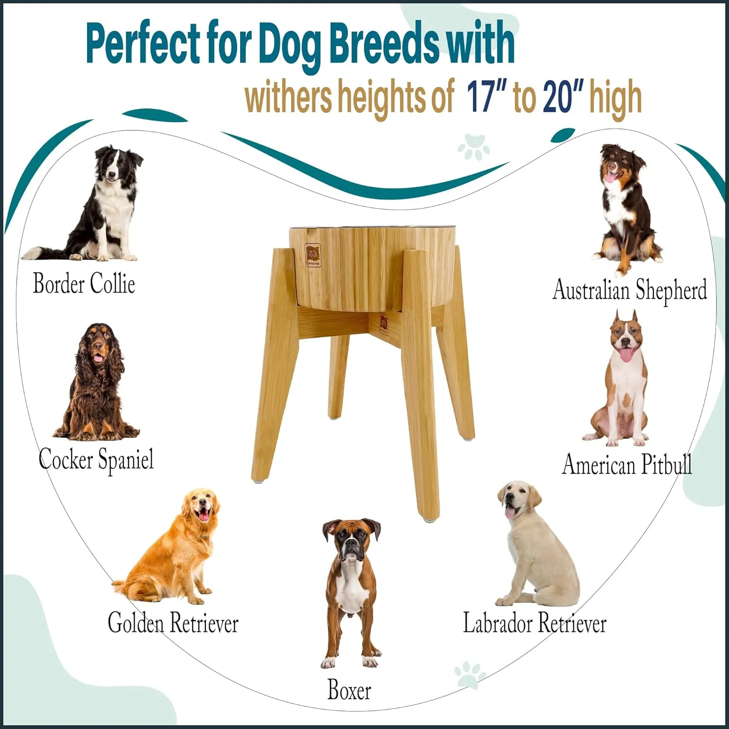 Slow Feeder Dog Bowls Elevated [12-inch High, 60-oz] - Bamboo Bowl, Stainless Steel Dish, Slow Feeder Insert and Stand - Tip-Over Resistant, Easy Fold-Down, All-Detachable Parts