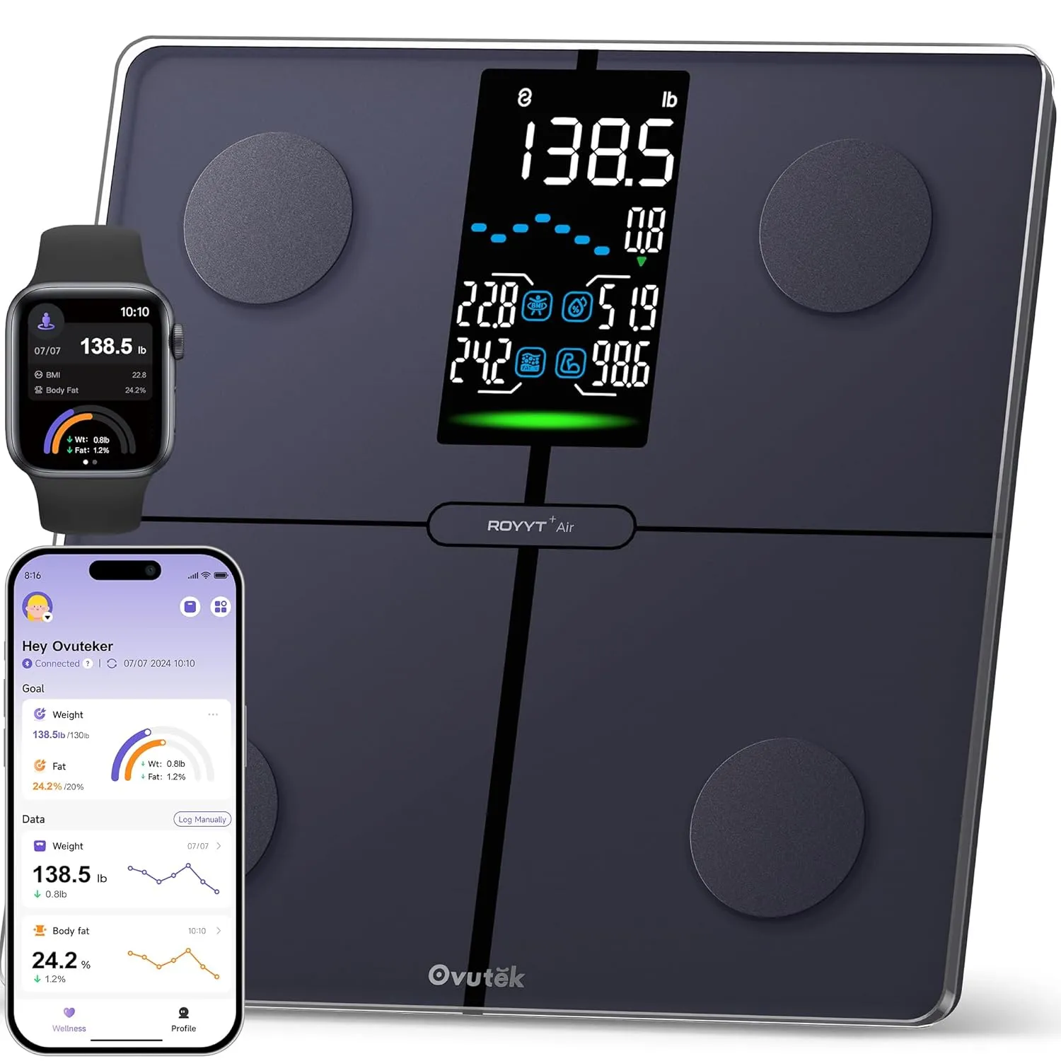 Smart Scale for Body Weight, Professional Bathroom Digital Scale with BMI, Body Fat, Muscle Mass, Most Accurate to 0.05lb, Large Display High Accurate Body Composition Machine with Fitness App