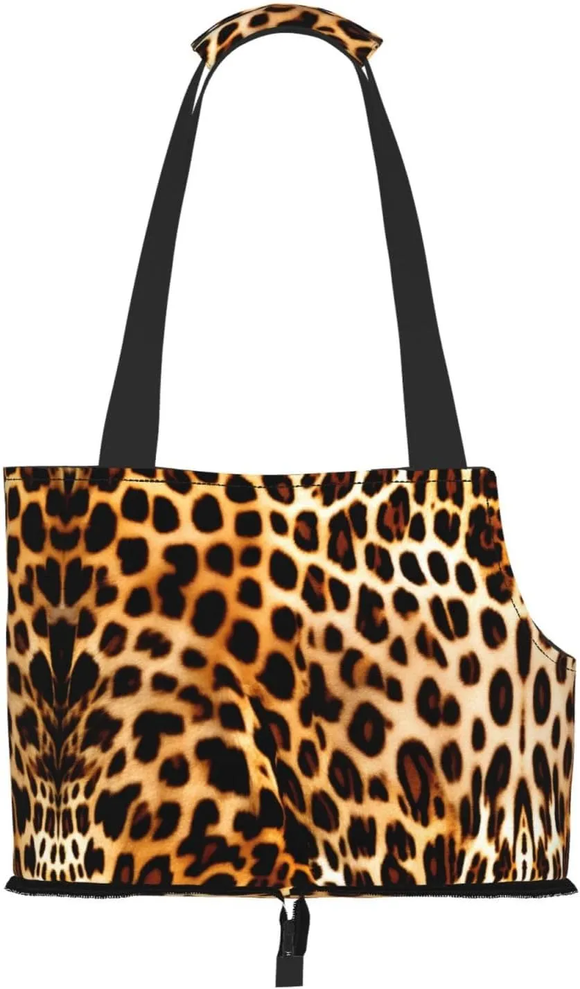 Soft Sided Collapsible Pet Travel Carrier for Medium Cats and Puppy, for Subway/Shopping/Hiking,Leopard Animal Print Print