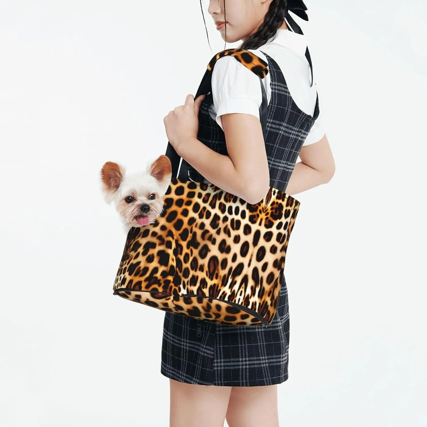 Soft Sided Collapsible Pet Travel Carrier for Medium Cats and Puppy, for Subway/Shopping/Hiking,Leopard Animal Print Print