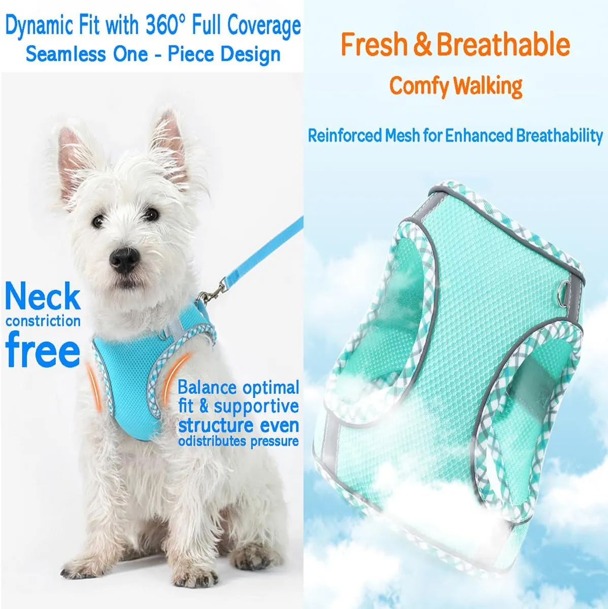 Step-in Checkered Pet Harness with a Free 59 inch Leash Included - Breathable Air Mesh for Dogs & Cats, with Reflective Straps, Safe Vest Built with Buckle & Double Metal Rings, Pink, S