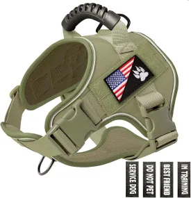 Tactical Dog Harness,No Pull Military Pet Harness for Medium Large Dogs, Adjustable Service Dog Vest Harness with Night Reflective, Easy Control Handle for Walking, Hiking, Training (Green)