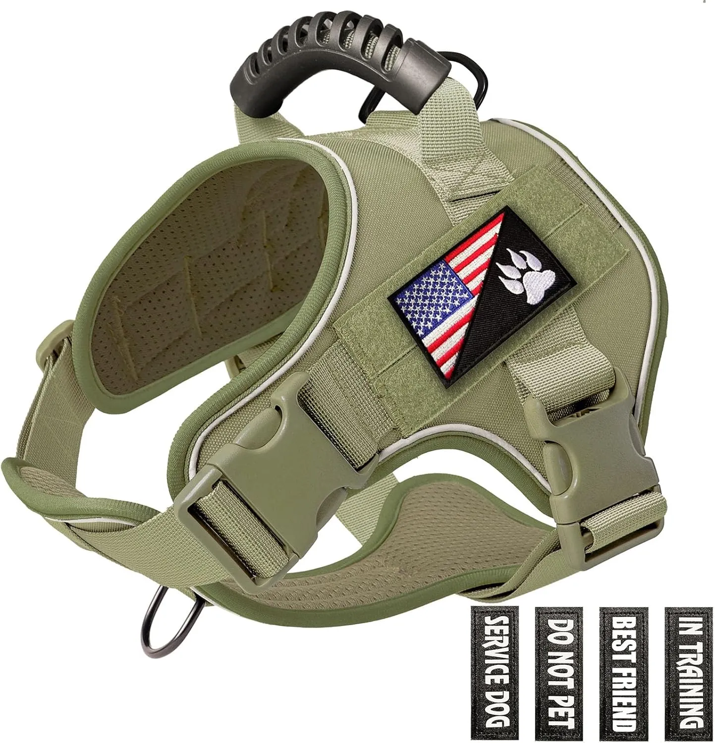 Tactical Dog Harness,No Pull Military Pet Harness for Medium Large Dogs, Adjustable Service Dog Vest Harness with Night Reflective, Easy Control Handle for Walking, Hiking, Training (Green)