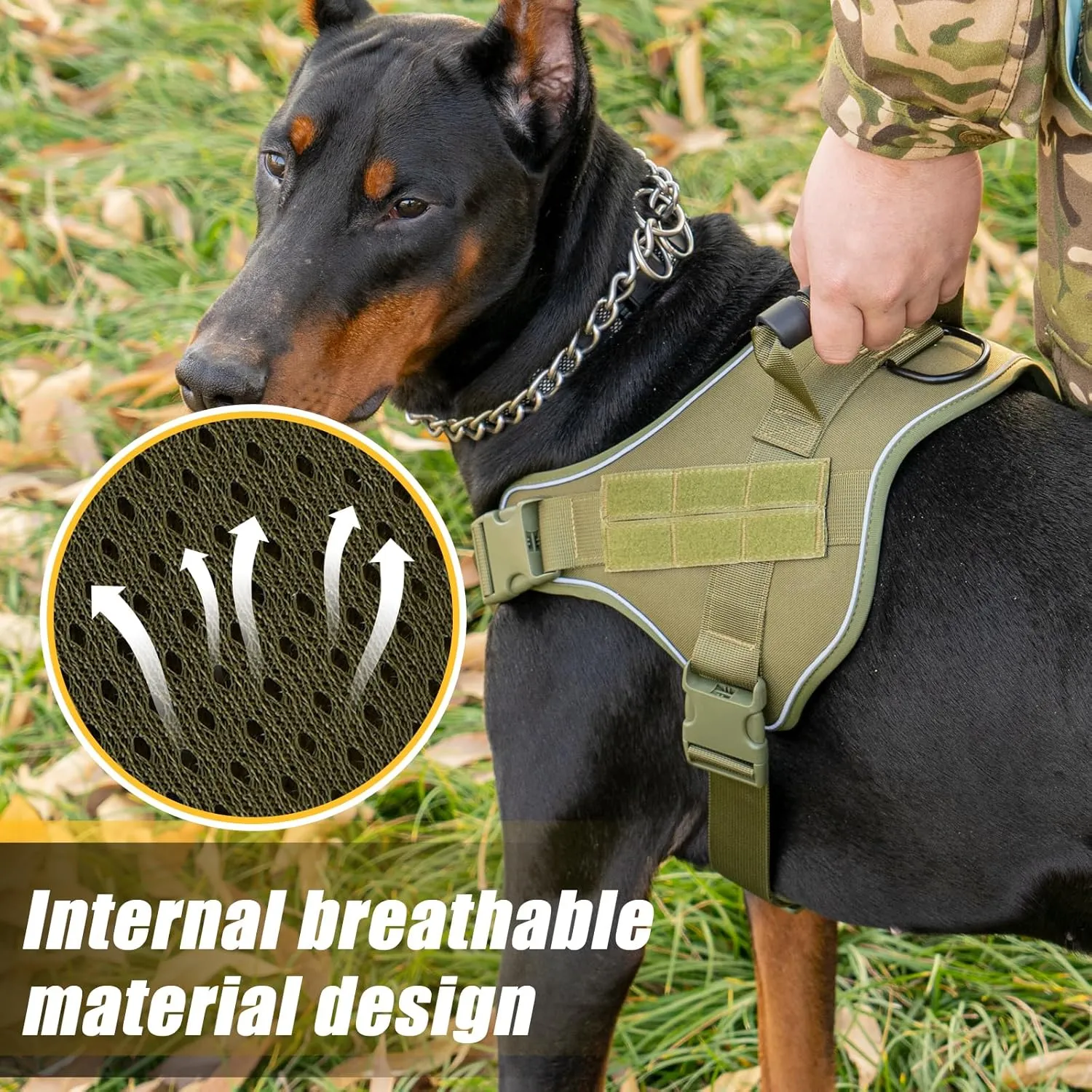 Tactical Dog Harness,No Pull Military Pet Harness for Medium Large Dogs, Adjustable Service Dog Vest Harness with Night Reflective, Easy Control Handle for Walking, Hiking, Training (Green)