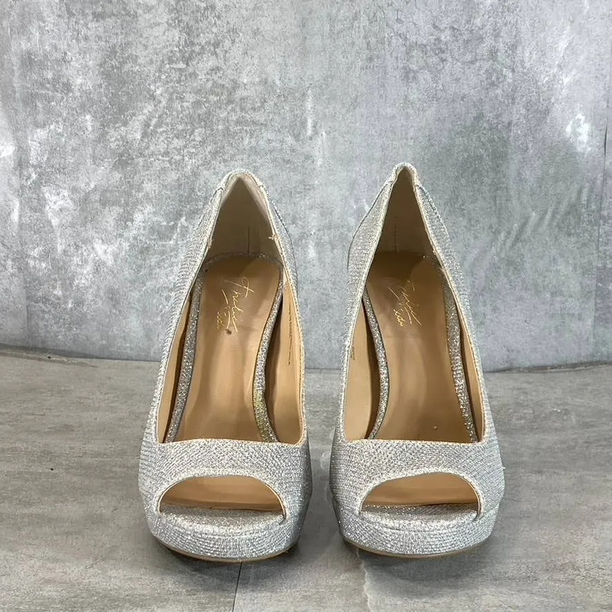 THALIA SODI Women's Silver Rhinestone Lenna Stiletto Peep-Toe Pumps SZ 6.5