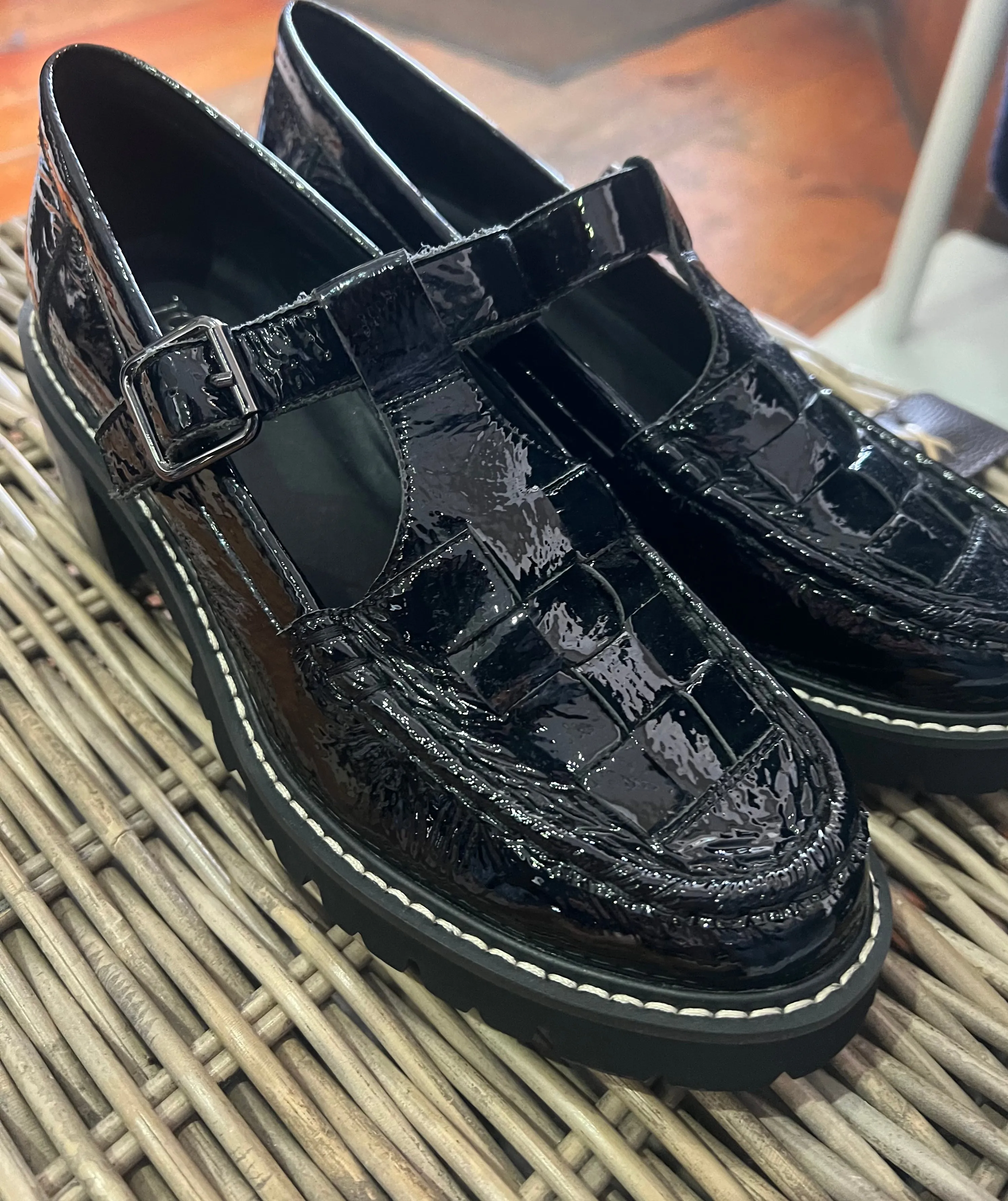 Top End | Jeava Black Patent Leather Mary Jane Heels