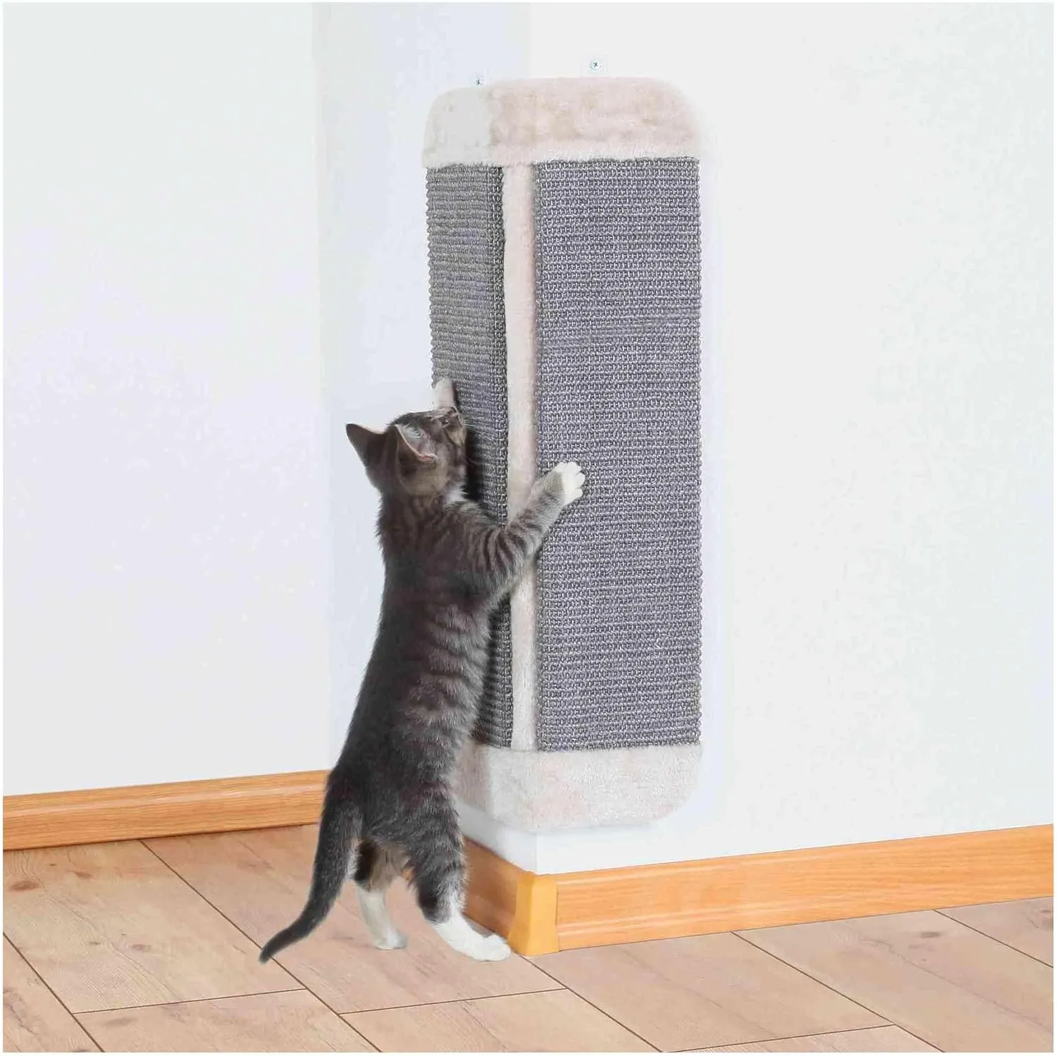 TRIXIE Wall Mount Scratching Board for Healthy Clawing, Vertical Scratching Pad for Corners, Space-Saving Cat Scratcher, Gray