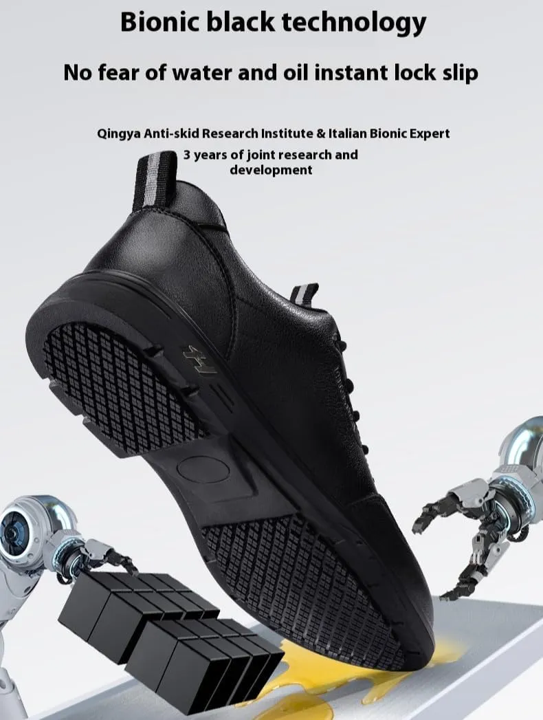 Waterproof & Oil Resistant Work Shoe - Lightweight Anti-Slip Non-Skid Standing All Day Comfort Soft Black Safety Shoe Food Service, Chef, Kitchen, Bistro, and Restaurant Utility Roles