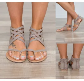 Women’s Criss Cross Flat Roman Sandals with Closed Heel