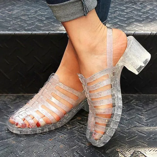 Women's Fashion Transparent Crystal Roman Sandals 53147488C