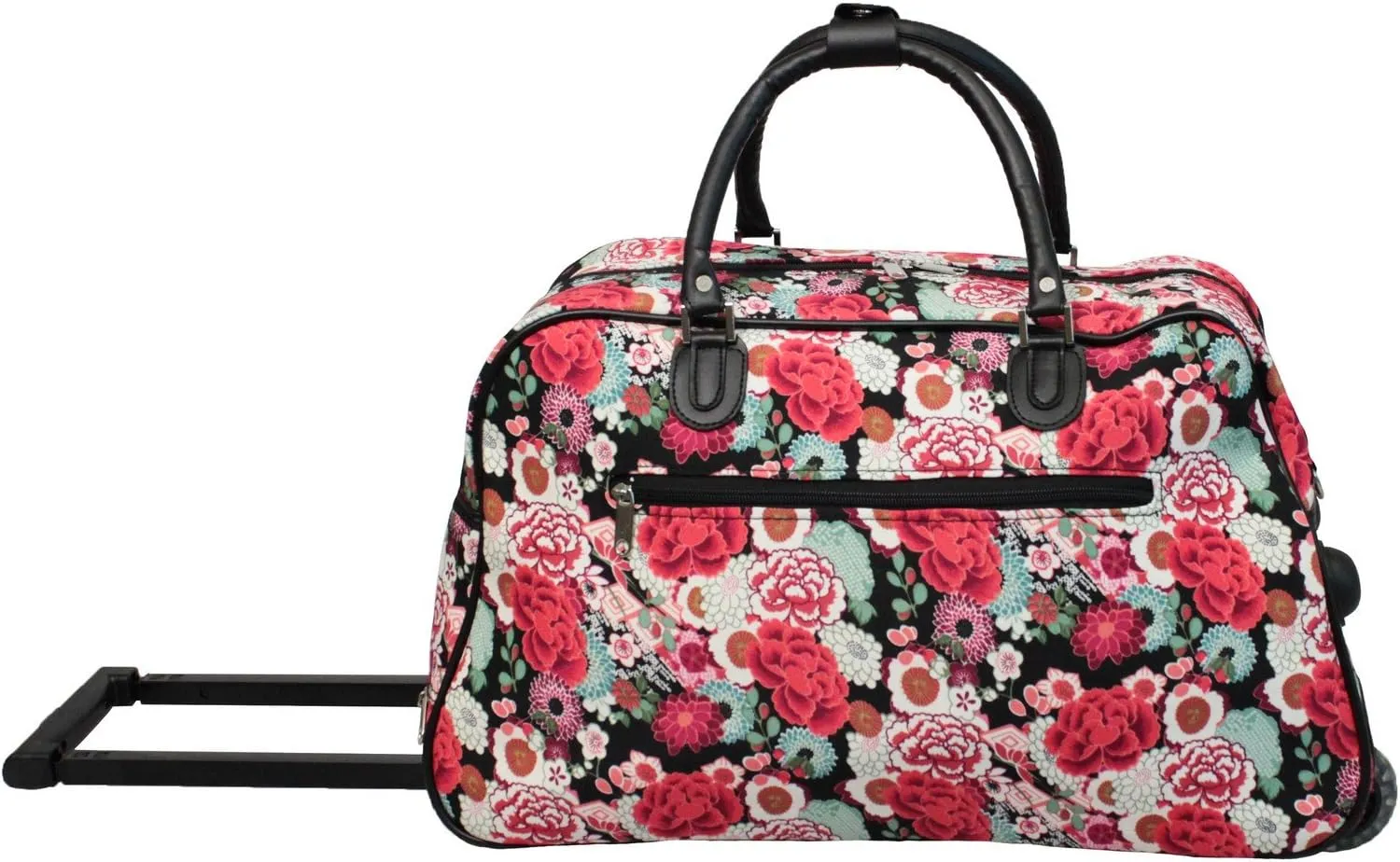 World Traveler 21-Inch Carry-On Rolling Duffel Bag, Black Trim Flowers